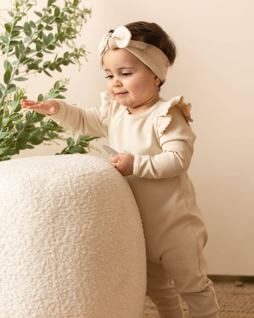 APPLE FRILL ONESIE | BEIGE
