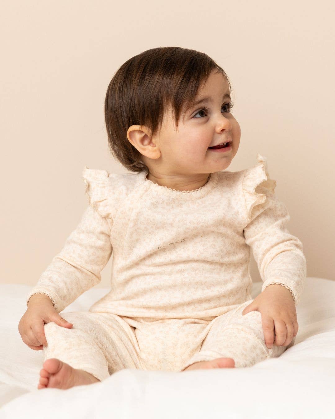 APPLE FRILL ONESIE | BEIGE